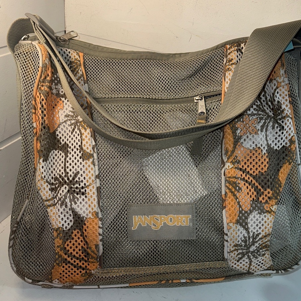 Jansport messanger bag taupe knit/Polynesian knit detail